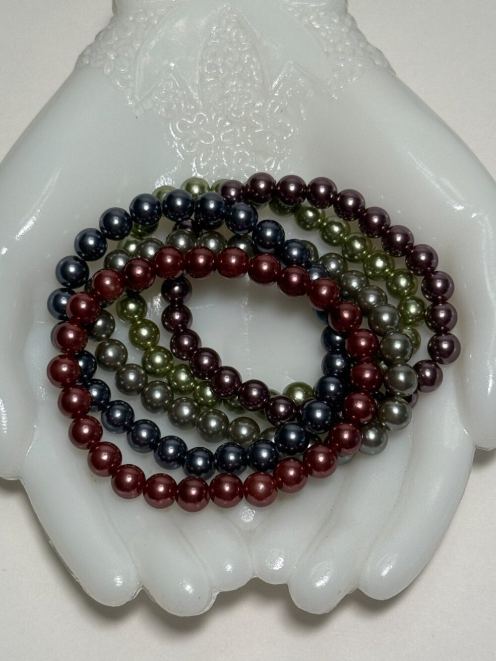 Five 5 Stretchy Beaded Bracelets Multicolored Matte Beads Purple Green NWT
